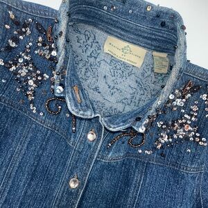 Designs Options By Philip & Jane Gordon Silver Beaded Sequins Denim Jacket SZ M